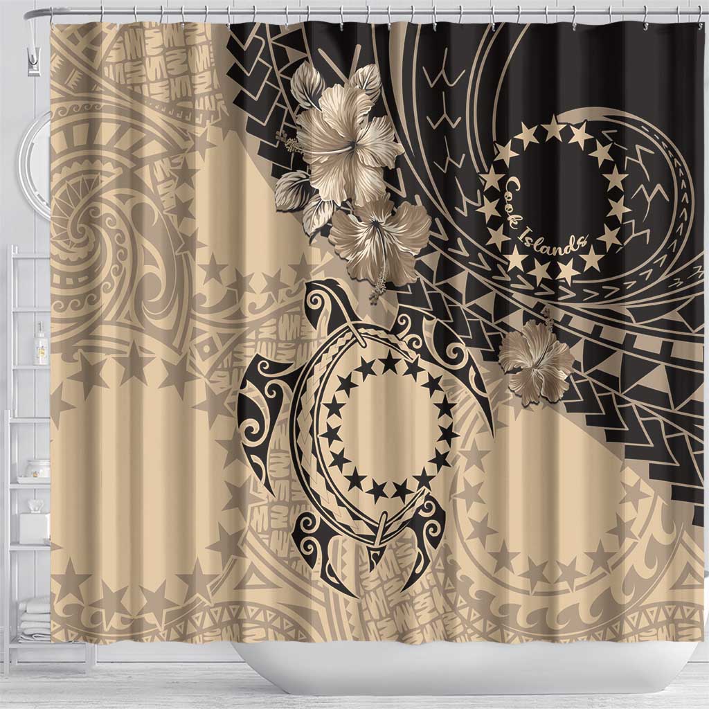 Cook Islands Turtle Shower Curtain Stars and Hibiscus - Beige LT01 - Polynesian Pride