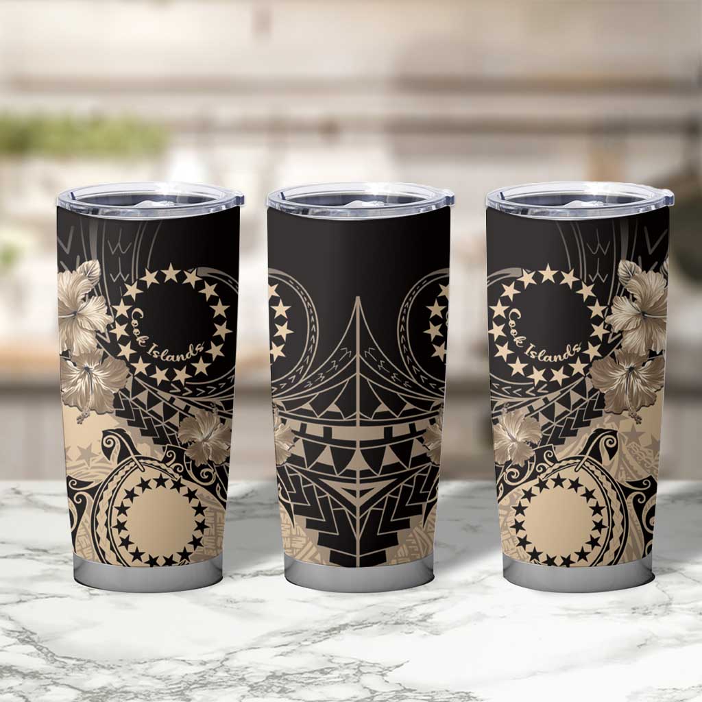 Cook Islands Turtle Tumbler Cup Stars and Hibiscus - Beige