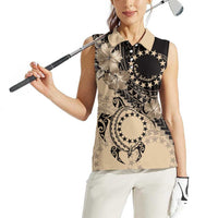 Cook Islands Turtle Women Sleeveless Polo Shirt Stars and Hibiscus - Beige LT01 - Polynesian Pride