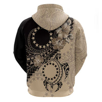 Cook Islands Turtle Zip Hoodie Stars and Hibiscus - Beige