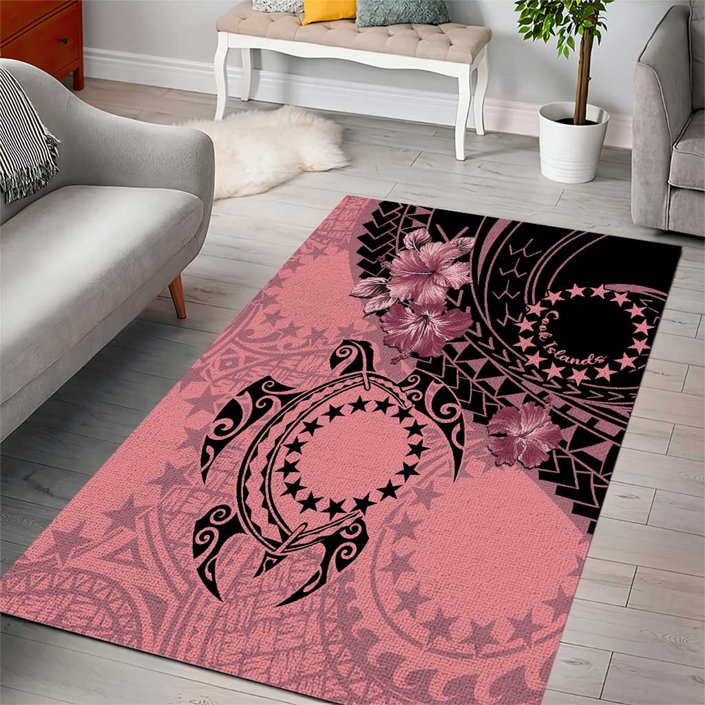 Cook Islands Turtle Area Rug Stars and Hibiscus - Pink LT01 - Polynesian Pride