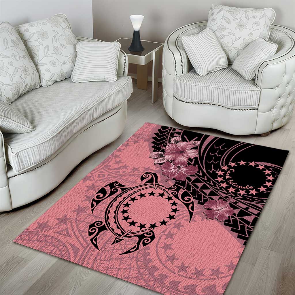 Cook Islands Turtle Area Rug Stars and Hibiscus - Pink LT01 - Polynesian Pride