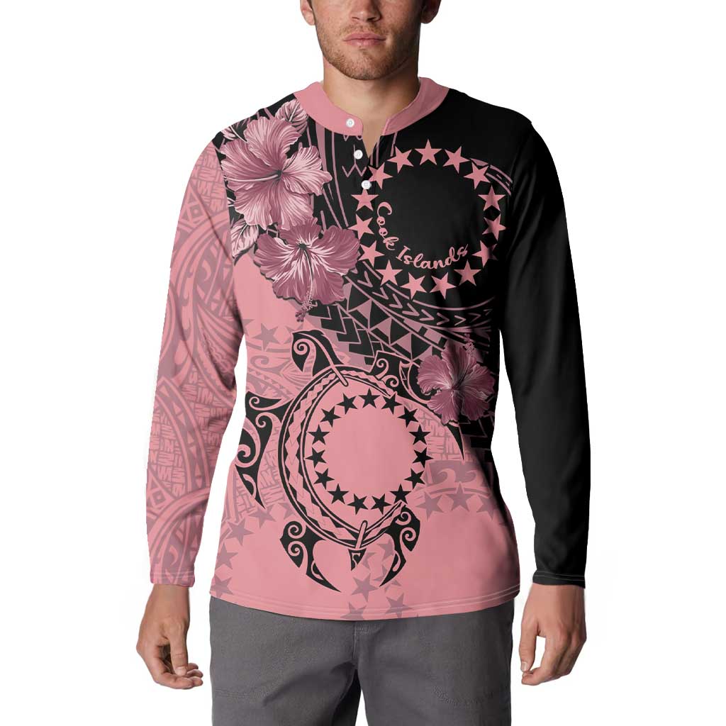 Cook Islands Turtle Button Sweatshirt Stars and Hibiscus - Pink