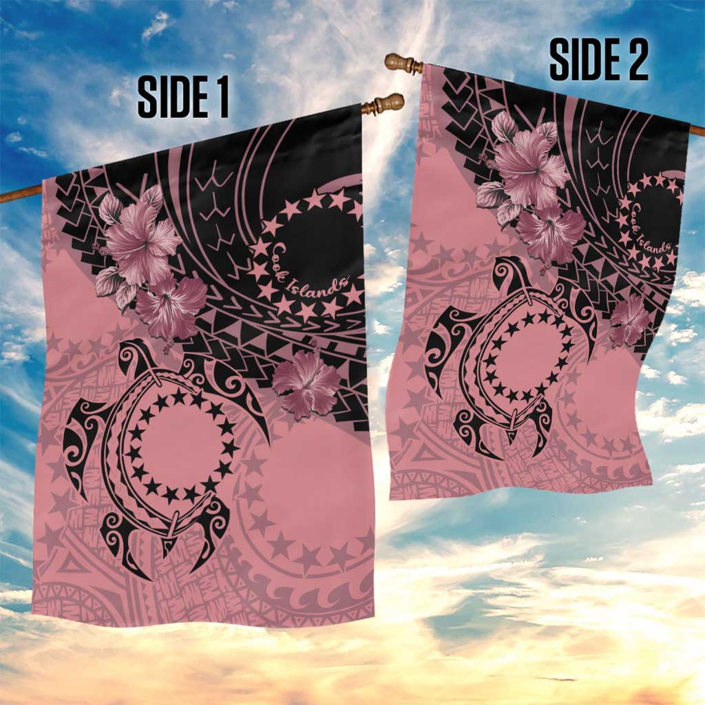 Cook Islands Turtle Garden Flag Stars and Hibiscus - Pink