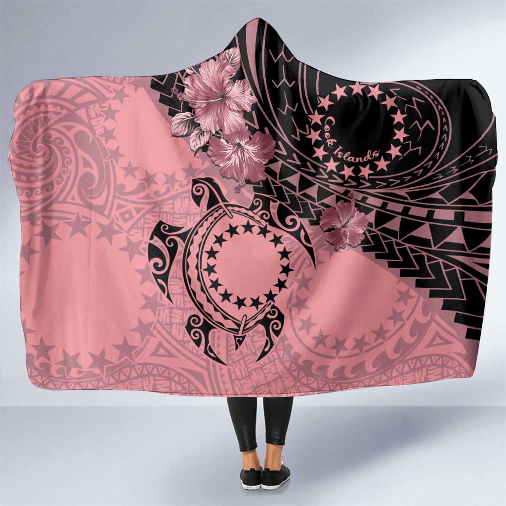 Cook Islands Turtle Hooded Blanket Stars and Hibiscus - Pink