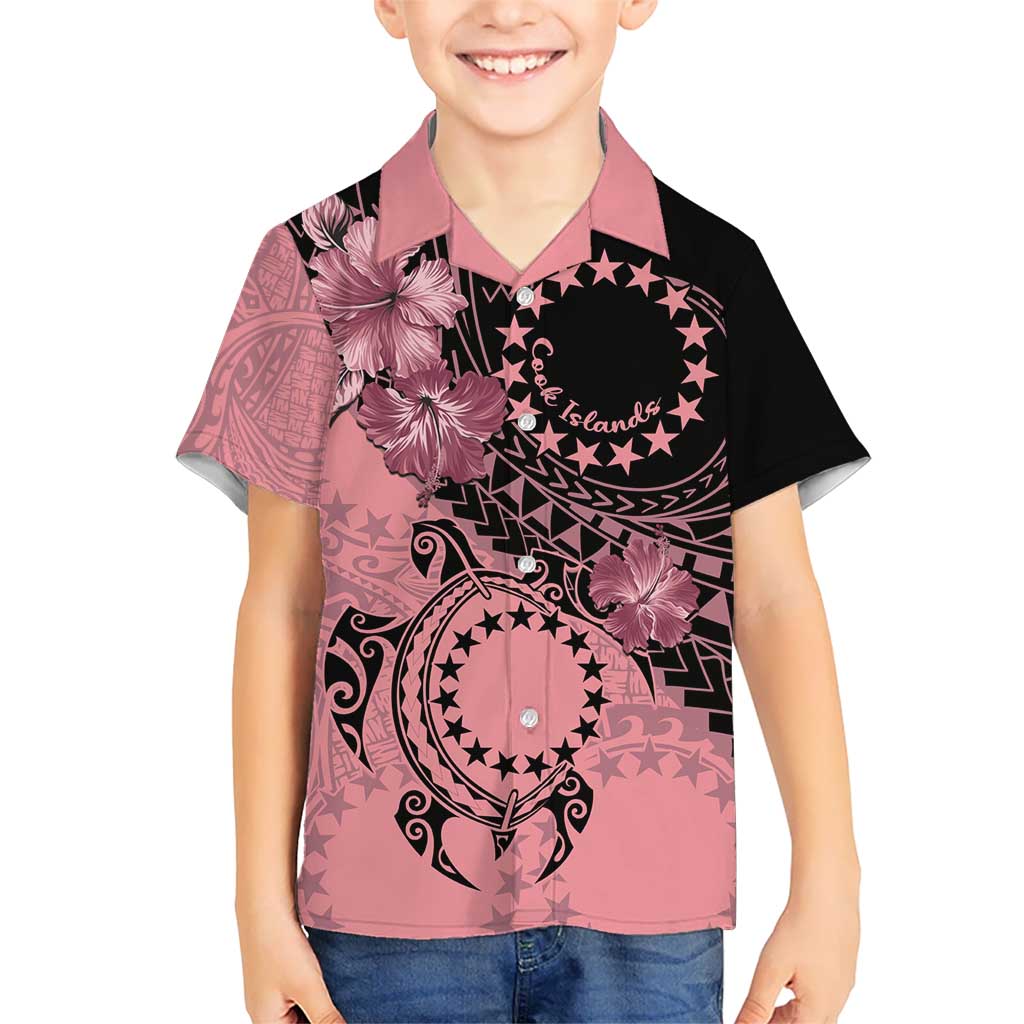 Cook Islands Turtle Kid Hawaiian Shirt Stars and Hibiscus - Pink LT01 Kid Pink - Polynesian Pride