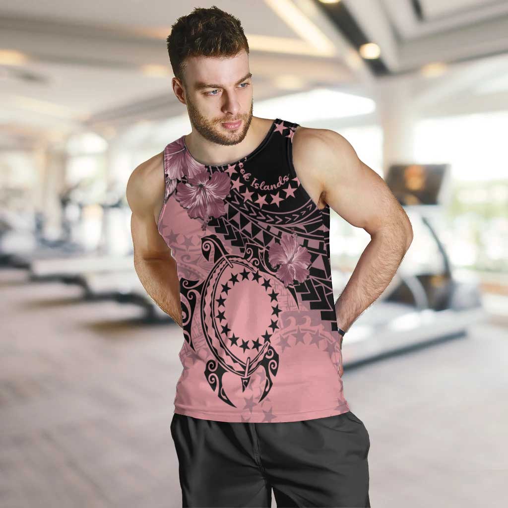 Cook Islands Turtle Men Tank Top Stars and Hibiscus - Pink