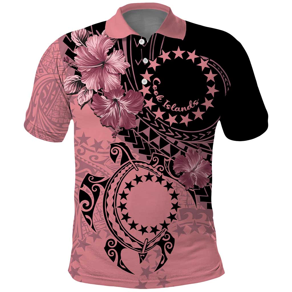 Cook Islands Turtle Polo Shirt Stars and Hibiscus - Pink