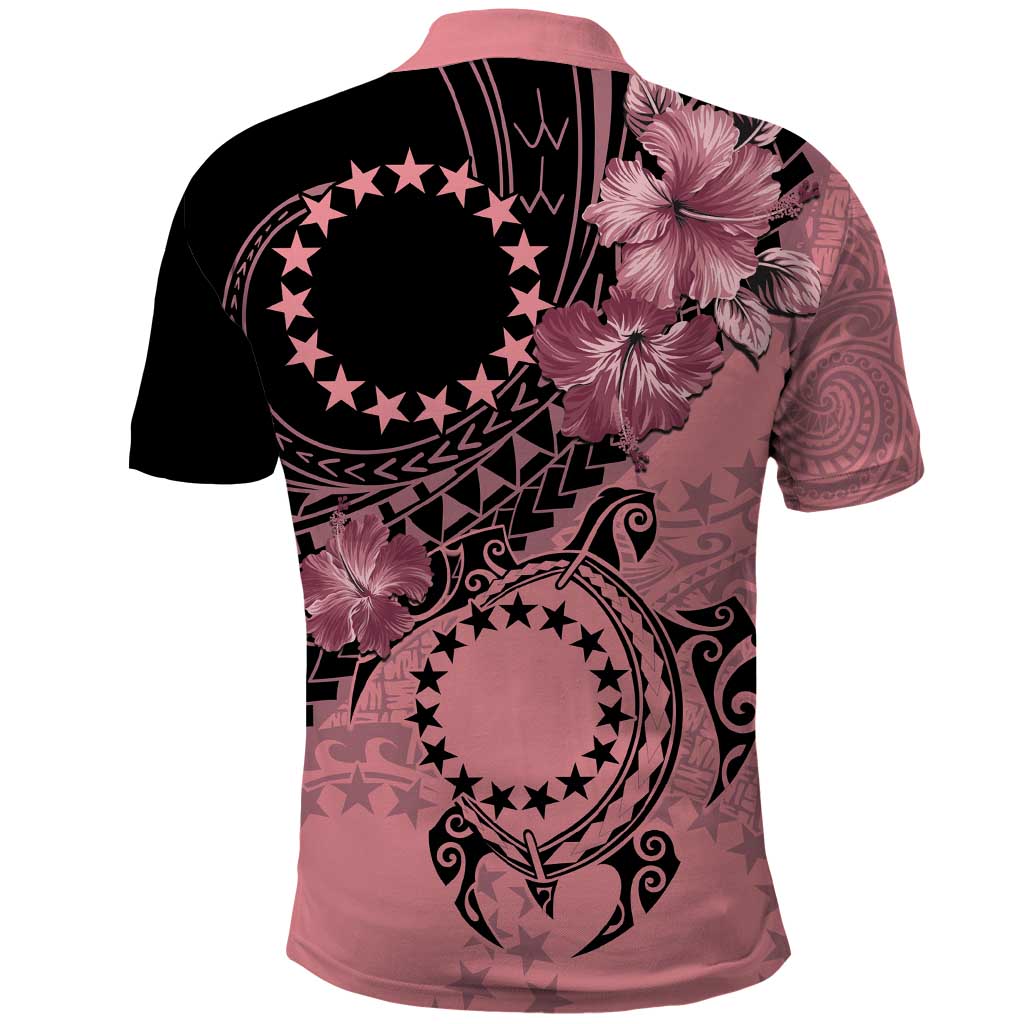 Cook Islands Turtle Polo Shirt Stars and Hibiscus - Pink