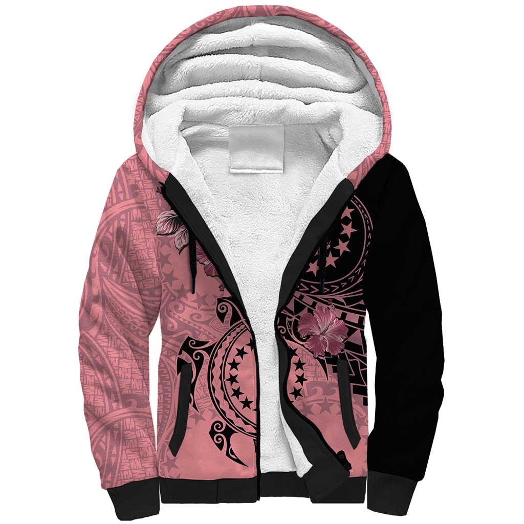 Cook Islands Turtle Sherpa Hoodie Stars and Hibiscus - Pink