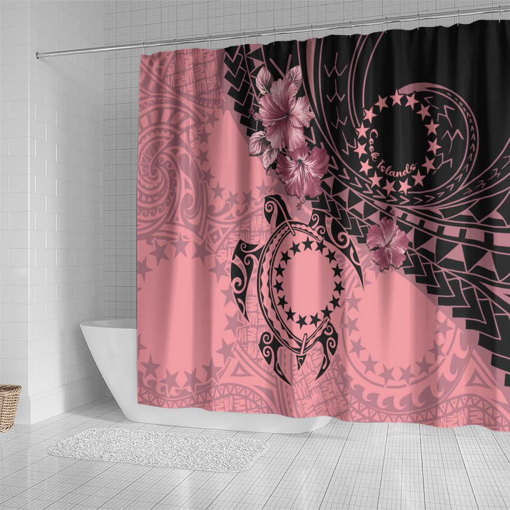 Cook Islands Turtle Shower Curtain Stars and Hibiscus - Pink LT01 - Polynesian Pride