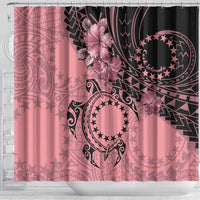 Cook Islands Turtle Shower Curtain Stars and Hibiscus - Pink LT01 - Polynesian Pride