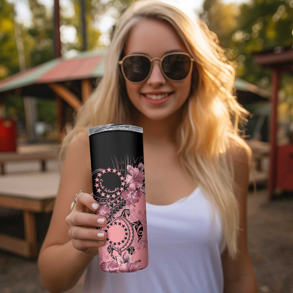 Cook Islands Turtle Skinny Tumbler Stars and Hibiscus - Pink