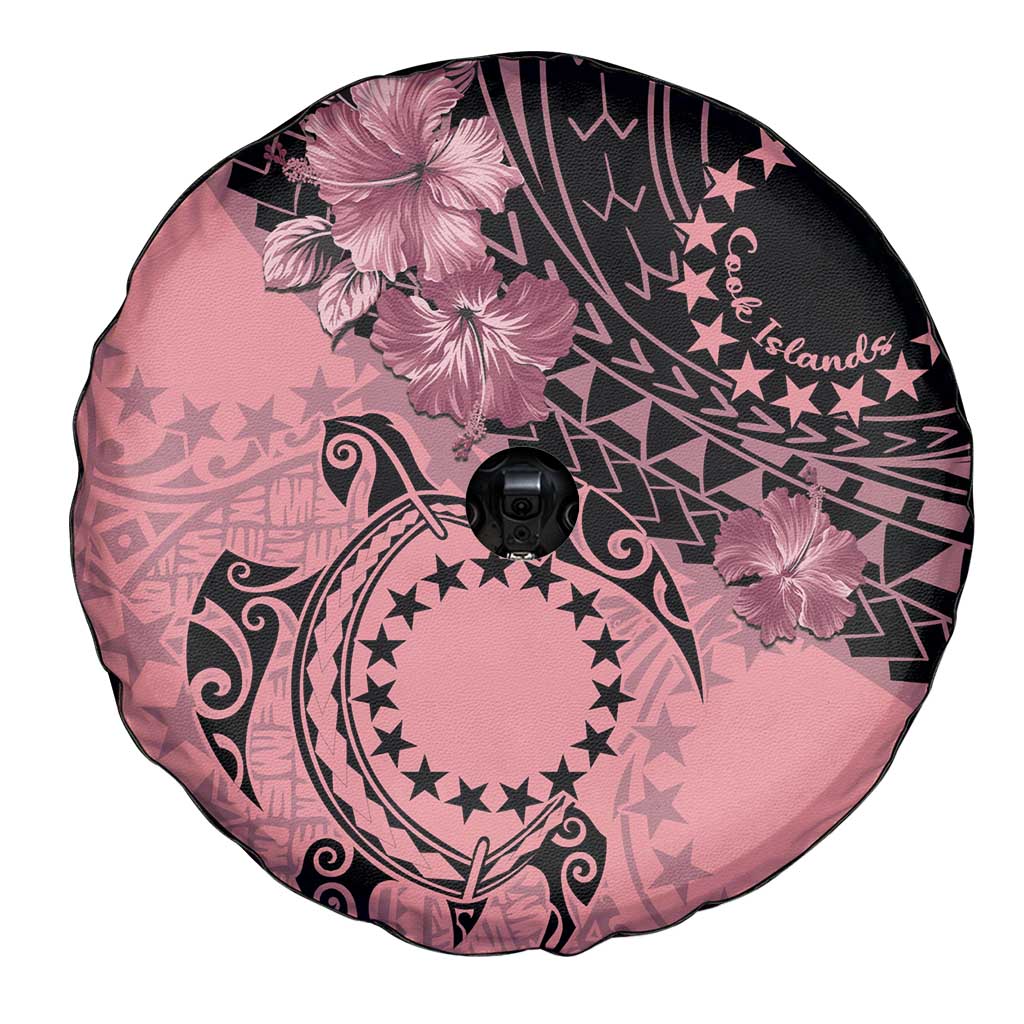 Cook Islands Turtle Spare Tire Cover Stars and Hibiscus - Pink