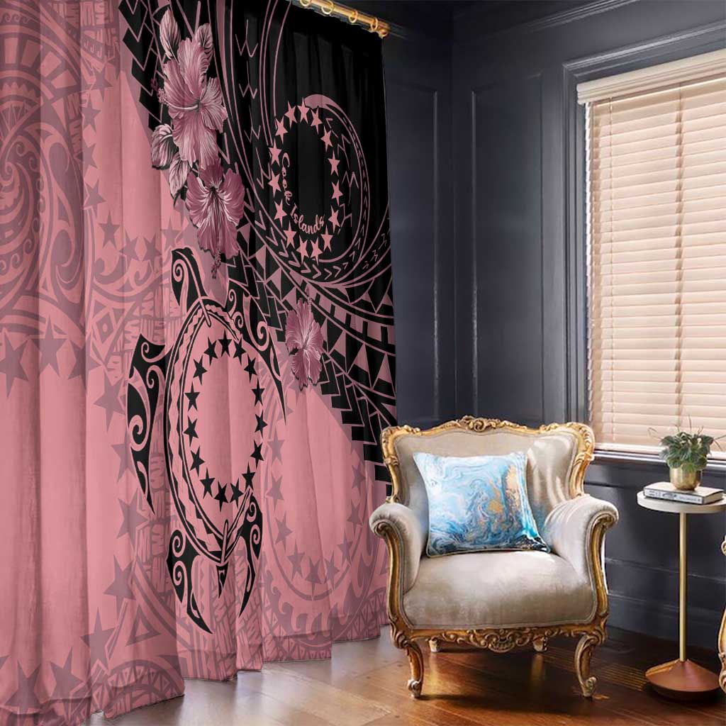 Cook Islands Turtle Window Curtain Stars and Hibiscus - Pink