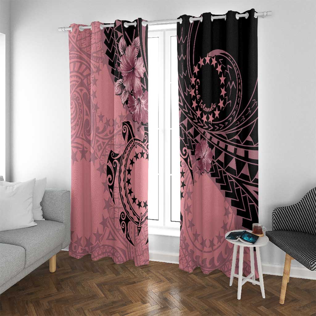 Cook Islands Turtle Window Curtain Stars and Hibiscus - Pink