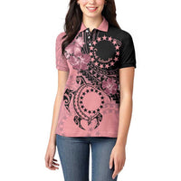 Cook Islands Turtle Women Polo Shirt Stars and Hibiscus - Pink