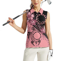 Cook Islands Turtle Women Sleeveless Polo Shirt Stars and Hibiscus - Pink LT01 - Polynesian Pride