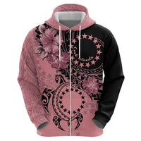 Cook Islands Turtle Zip Hoodie Stars and Hibiscus - Pink