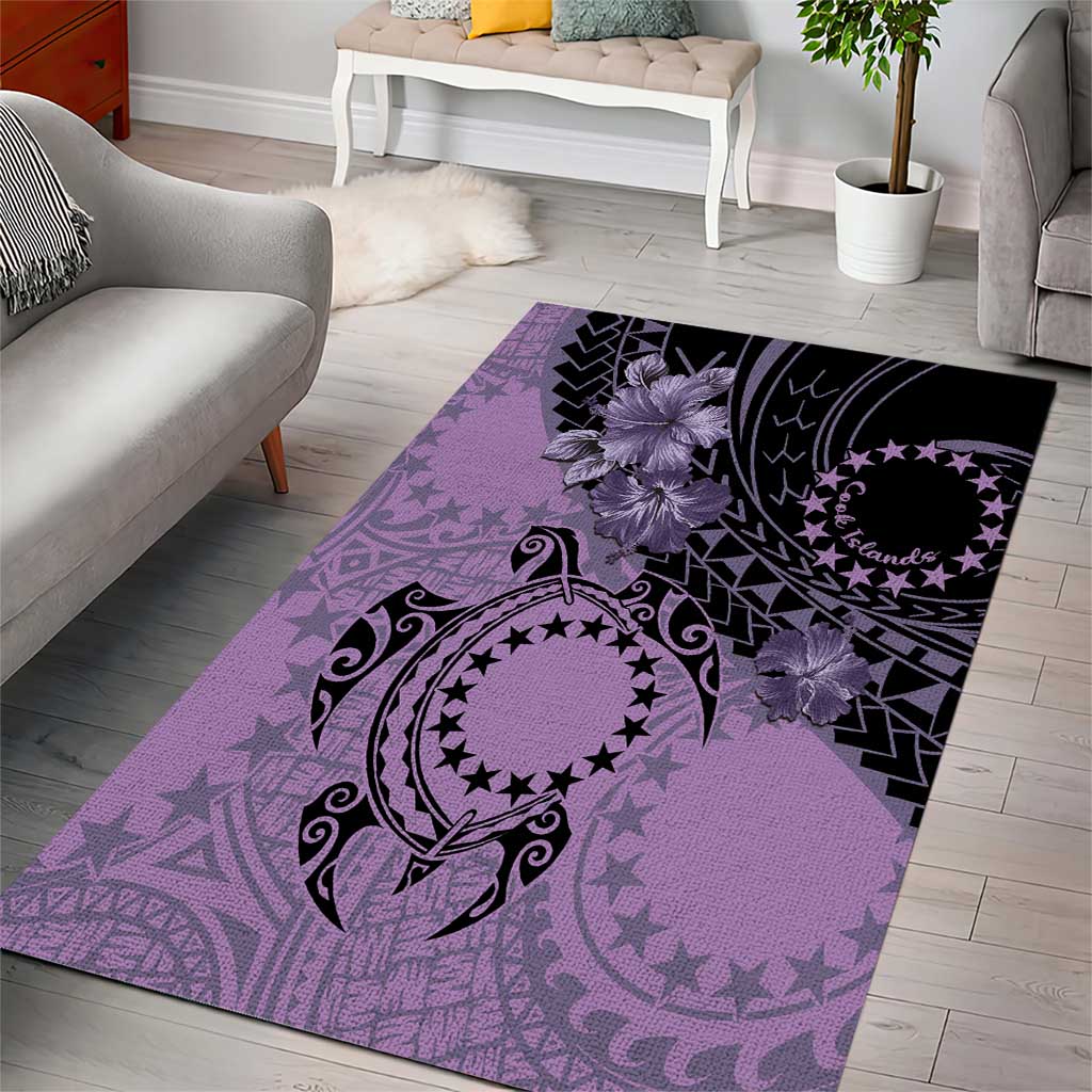 Cook Islands Turtle Area Rug Stars and Hibiscus - Purple LT01 - Polynesian Pride