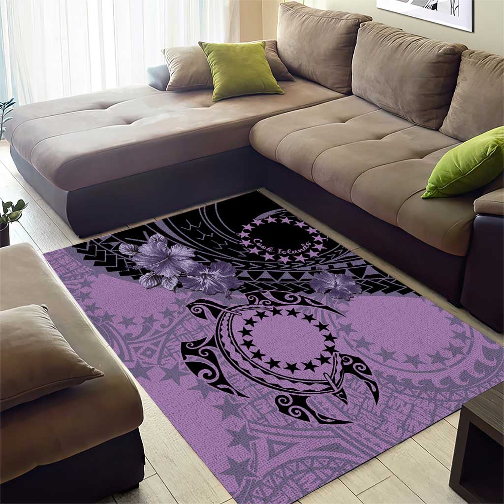 Cook Islands Turtle Area Rug Stars and Hibiscus - Purple LT01 - Polynesian Pride