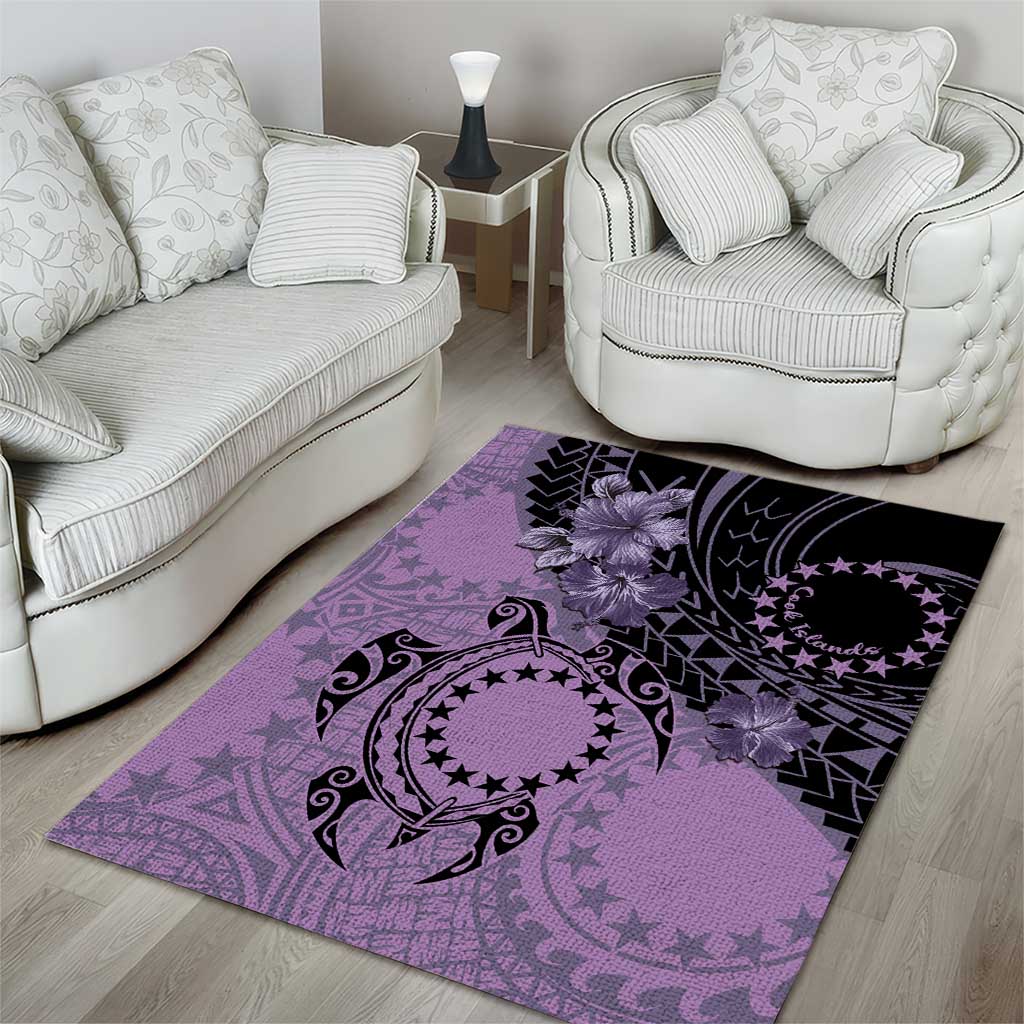 Cook Islands Turtle Area Rug Stars and Hibiscus - Purple LT01 - Polynesian Pride
