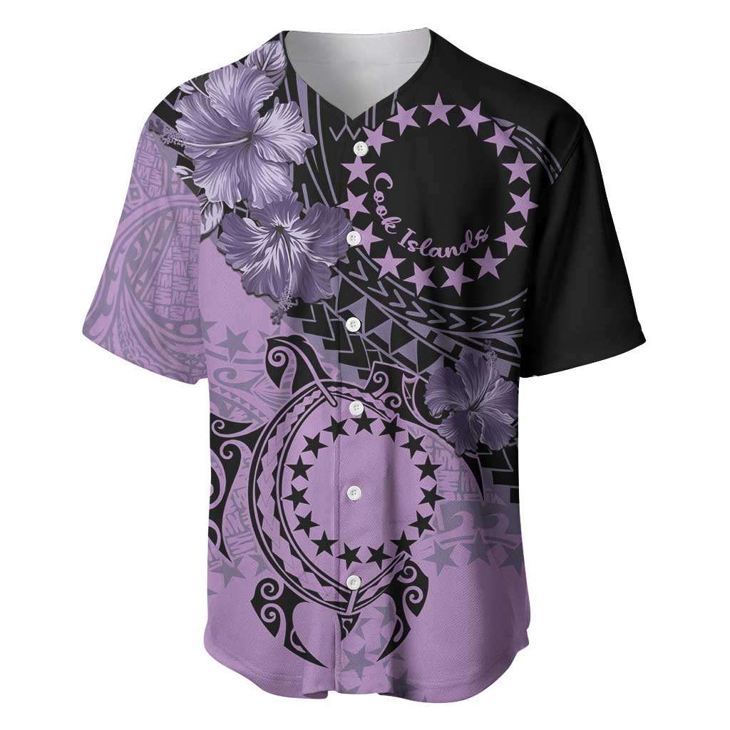 Cook Islands Turtle Baseball Jersey Stars and Hibiscus - Purple