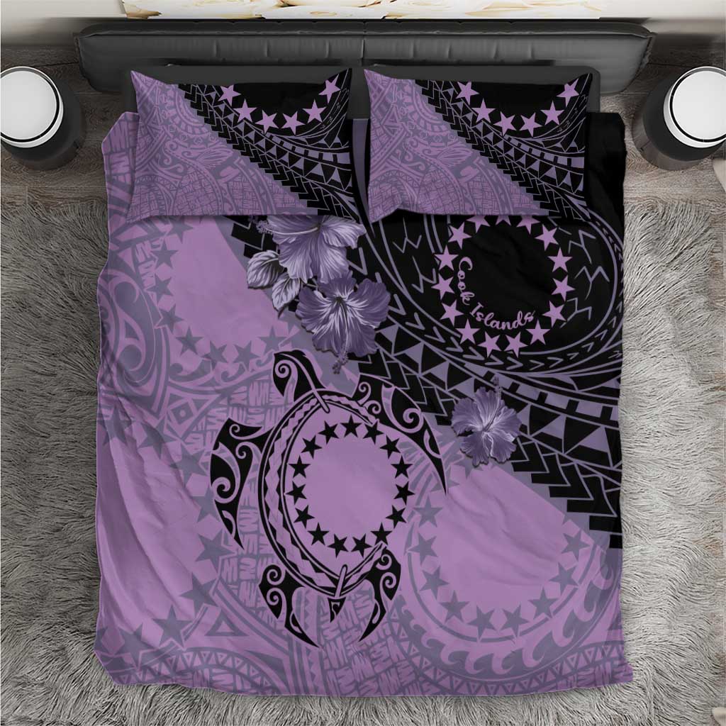 Cook Islands Turtle Bedding Set Stars and Hibiscus - Purple