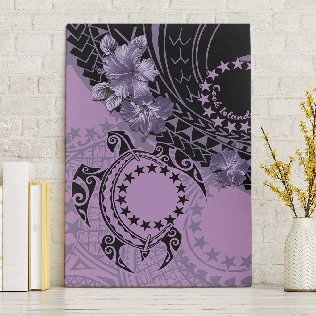 Cook Islands Turtle Canvas Wall Art Stars and Hibiscus - Purple