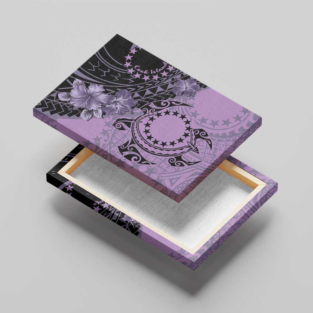 Cook Islands Turtle Canvas Wall Art Stars and Hibiscus - Purple
