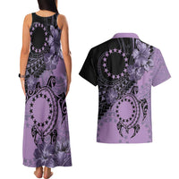 Cook Islands Turtle Couples Matching Tank Maxi Dress and Hawaiian Shirt Stars and Hibiscus - Purple