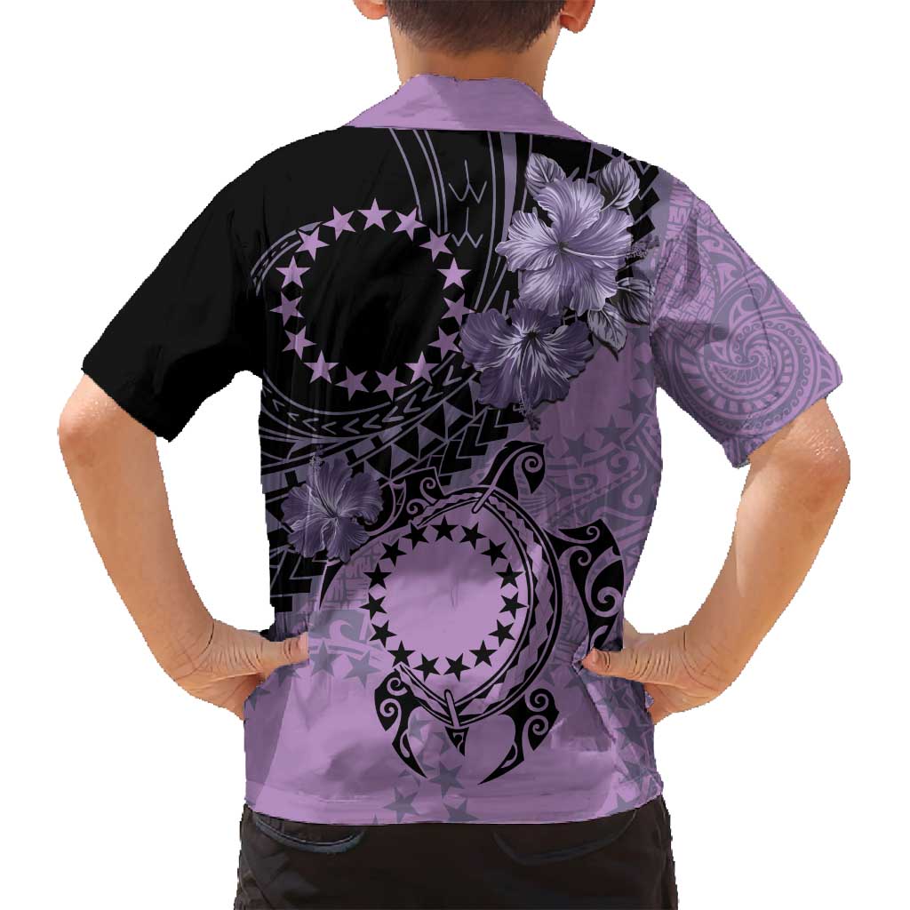 Cook Islands Turtle Family Matching Puletasi and Hawaiian Shirt Stars and Hibiscus - Purple