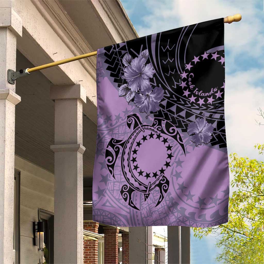 Cook Islands Turtle Garden Flag Stars and Hibiscus - Purple