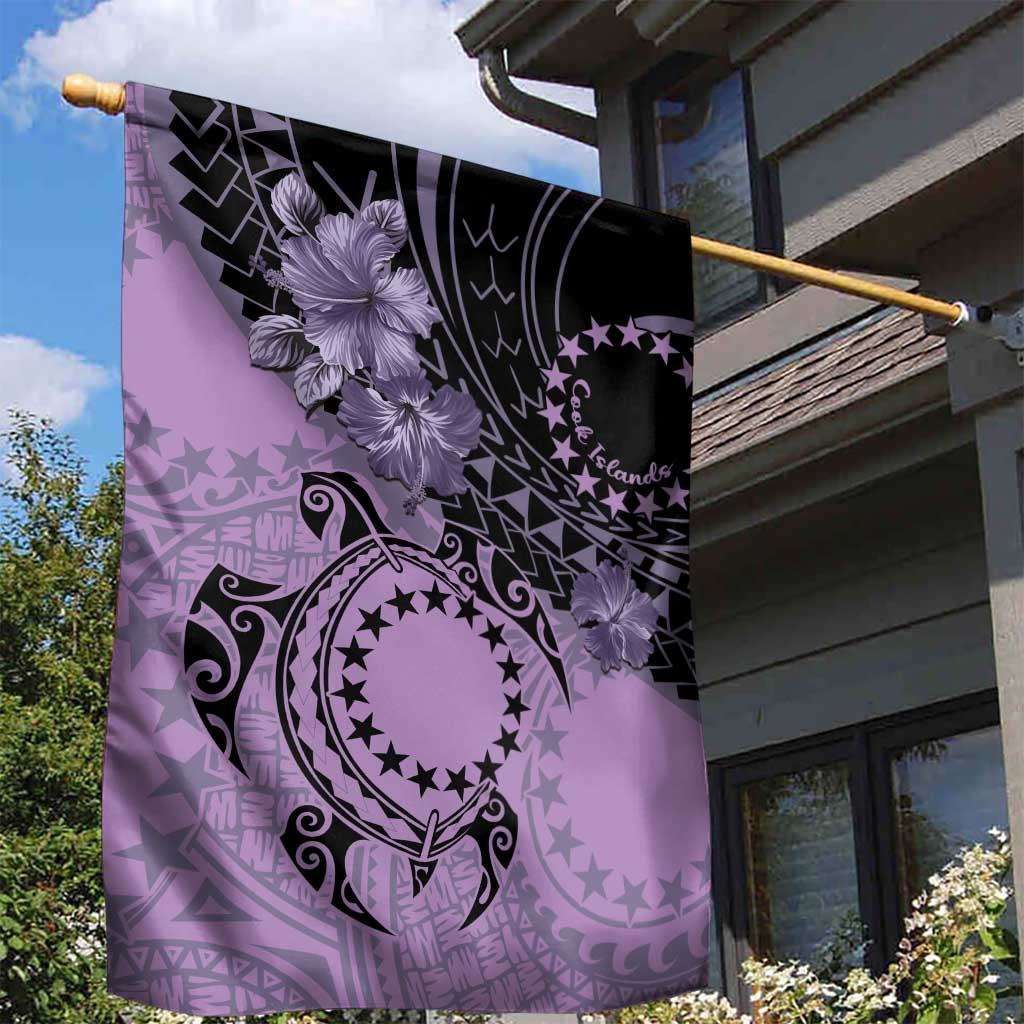 Cook Islands Turtle Garden Flag Stars and Hibiscus - Purple