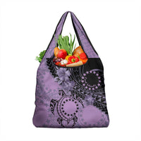 Cook Islands Turtle Grocery Bag Stars and Hibiscus - Purple