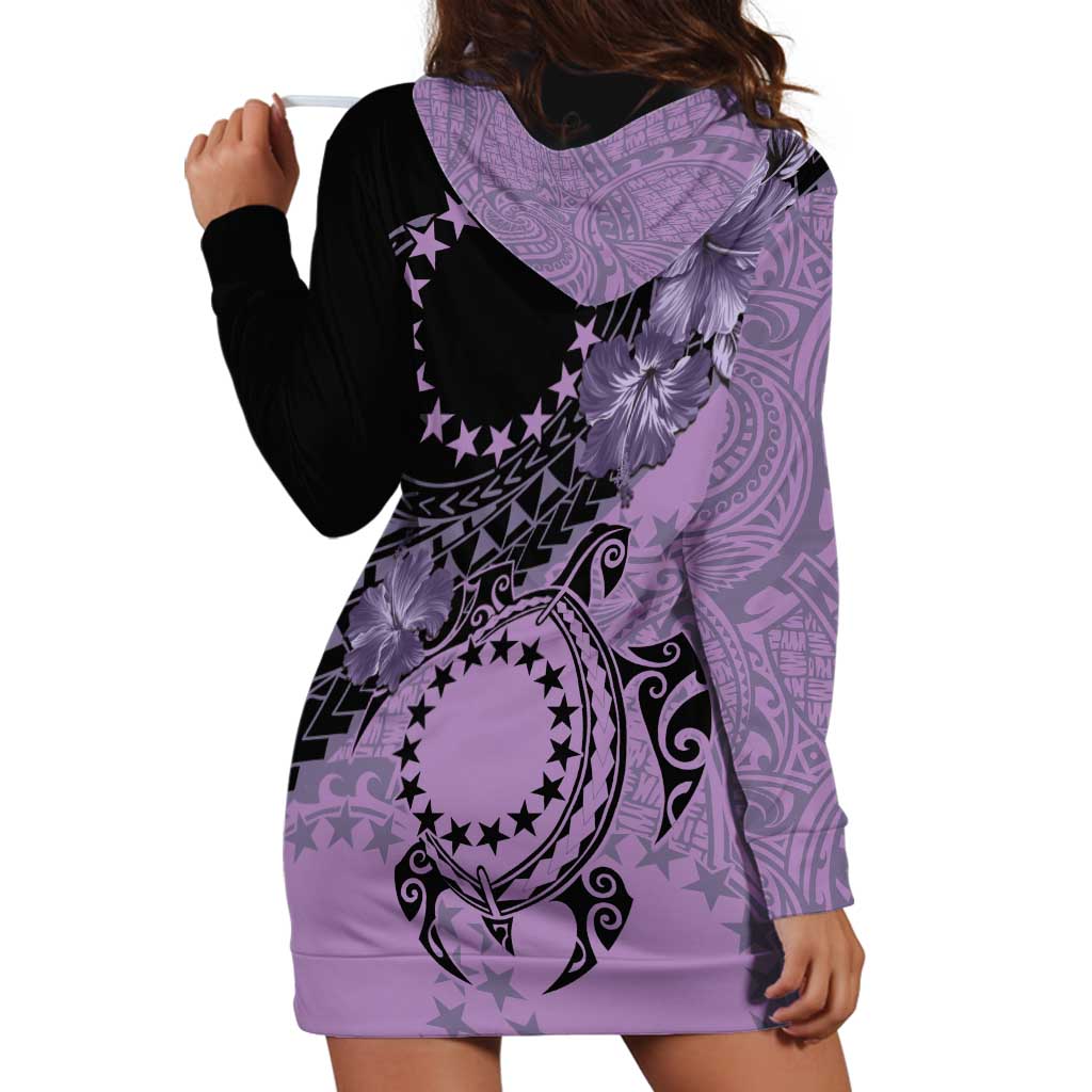 Cook Islands Turtle Hoodie Dress Stars and Hibiscus - Purple