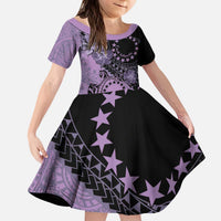 Cook Islands Turtle Kid Short Sleeve Dress Stars and Hibiscus - Purple