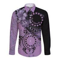 Cook Islands Turtle Long Sleeve Button Shirt Stars and Hibiscus - Purple LT01 Unisex Purple - Polynesian Pride