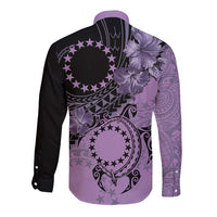 Cook Islands Turtle Long Sleeve Button Shirt Stars and Hibiscus - Purple LT01 - Polynesian Pride