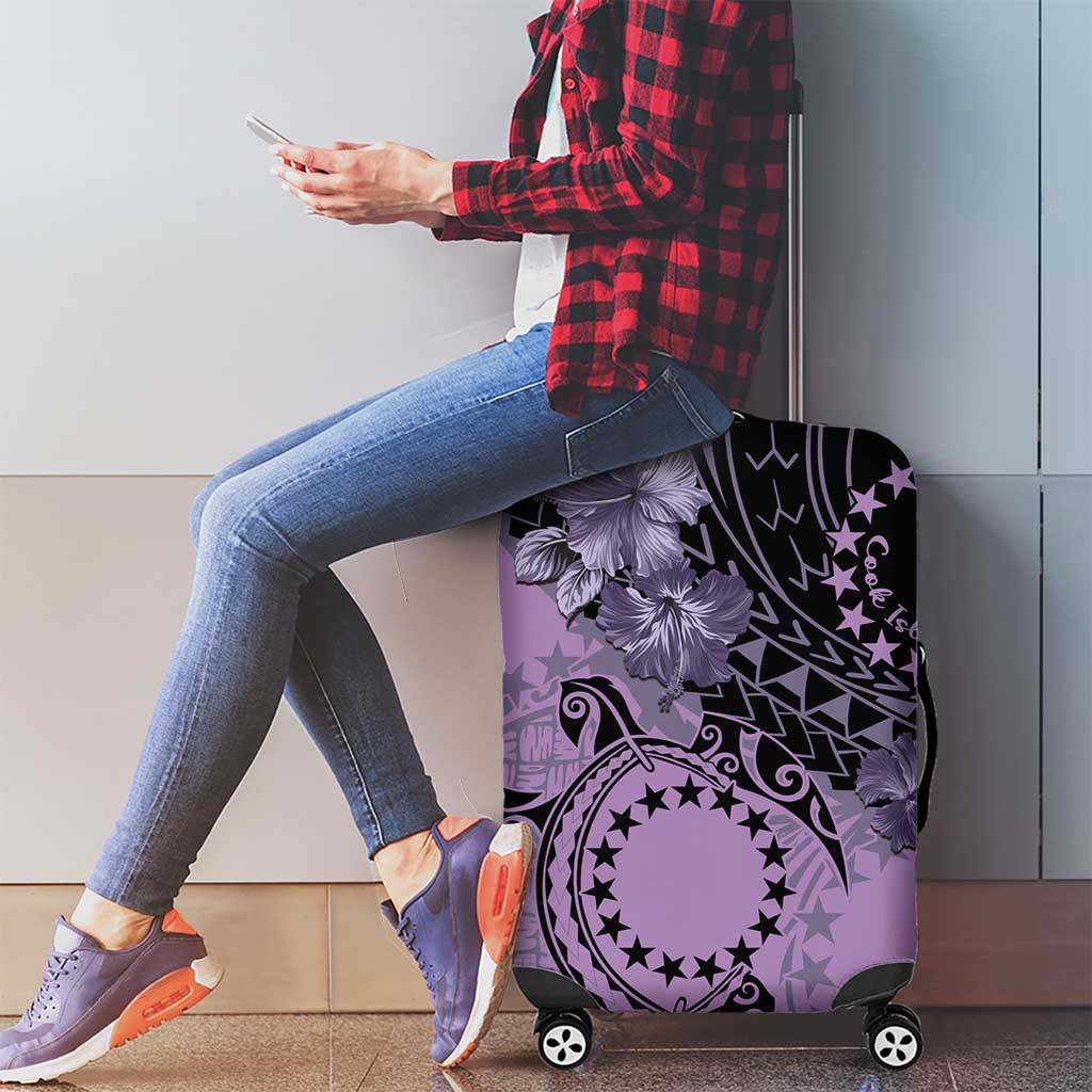 Cook Islands Turtle Luggage Cover Stars and Hibiscus - Purple