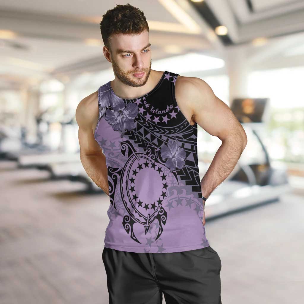 Cook Islands Turtle Men Tank Top Stars and Hibiscus - Purple