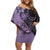 Cook Islands Turtle Off Shoulder Short Dress Stars and Hibiscus - Purple