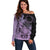 Cook Islands Turtle Off Shoulder Sweater Stars and Hibiscus - Purple