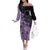 Cook Islands Turtle Off The Shoulder Long Sleeve Dress Stars and Hibiscus - Purple