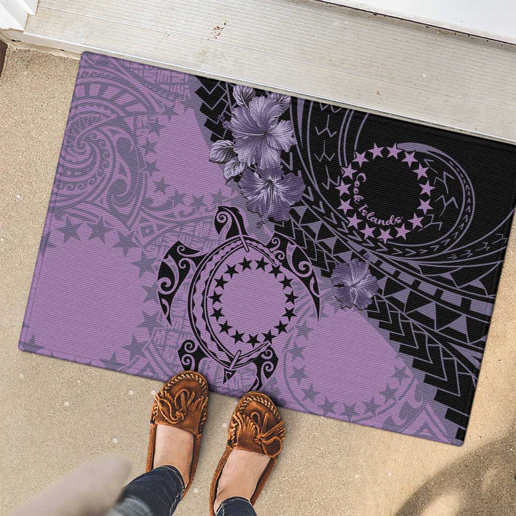 Cook Islands Turtle Rubber Doormat Stars and Hibiscus - Purple LT01 - Polynesian Pride