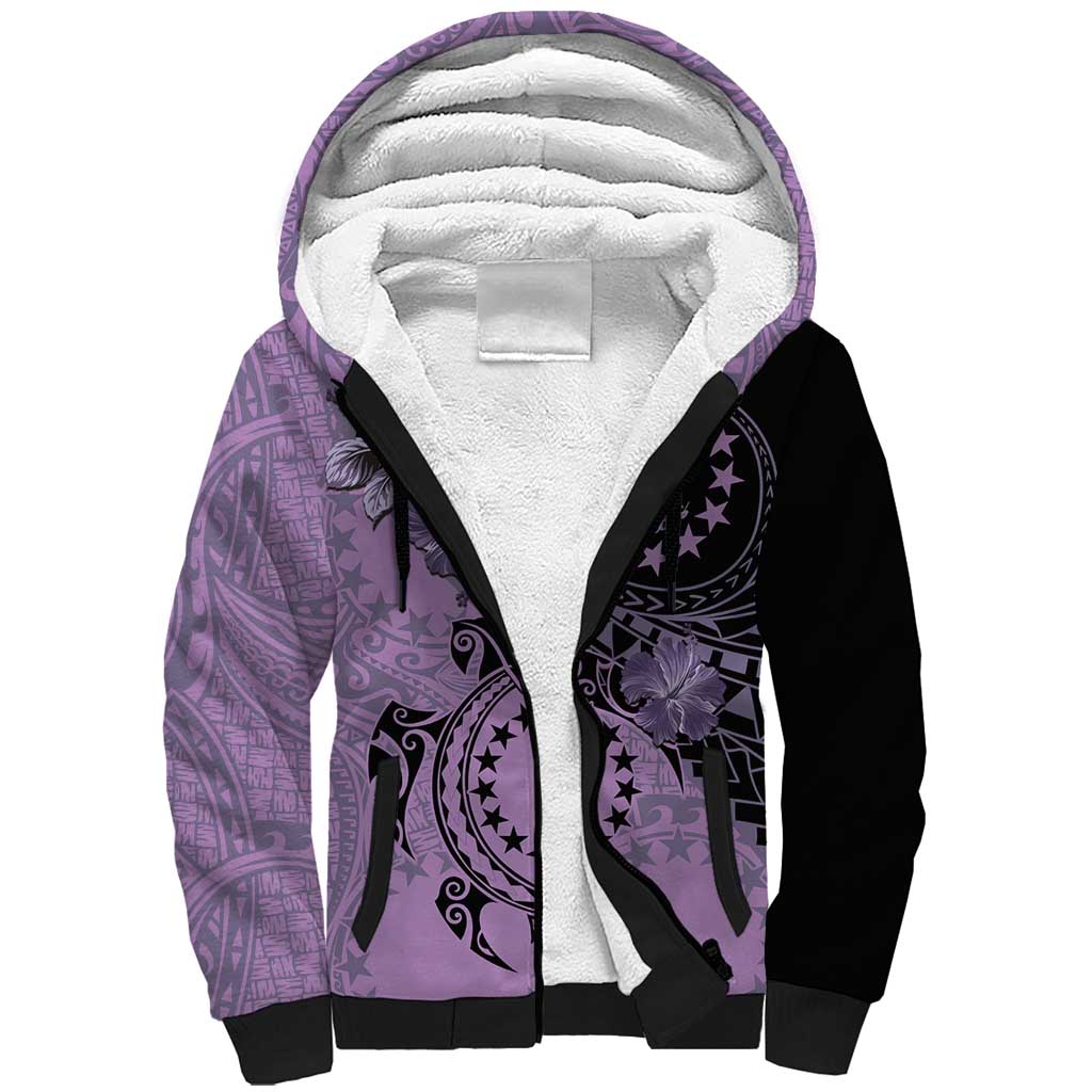 Cook Islands Turtle Sherpa Hoodie Stars and Hibiscus - Purple