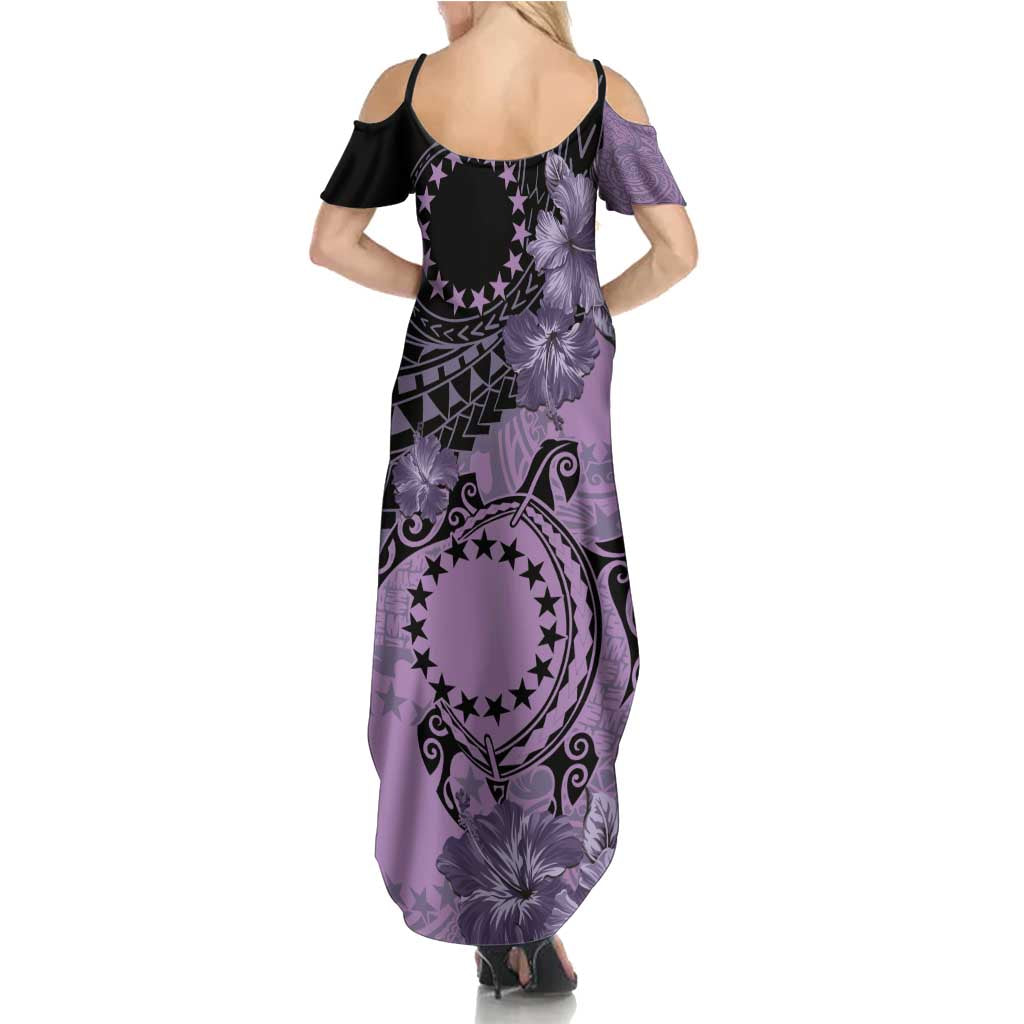 Cook Islands Turtle Summer Maxi Dress Stars and Hibiscus - Purple