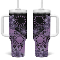 Cook Islands Turtle Tumbler With Handle Stars and Hibiscus - Purple