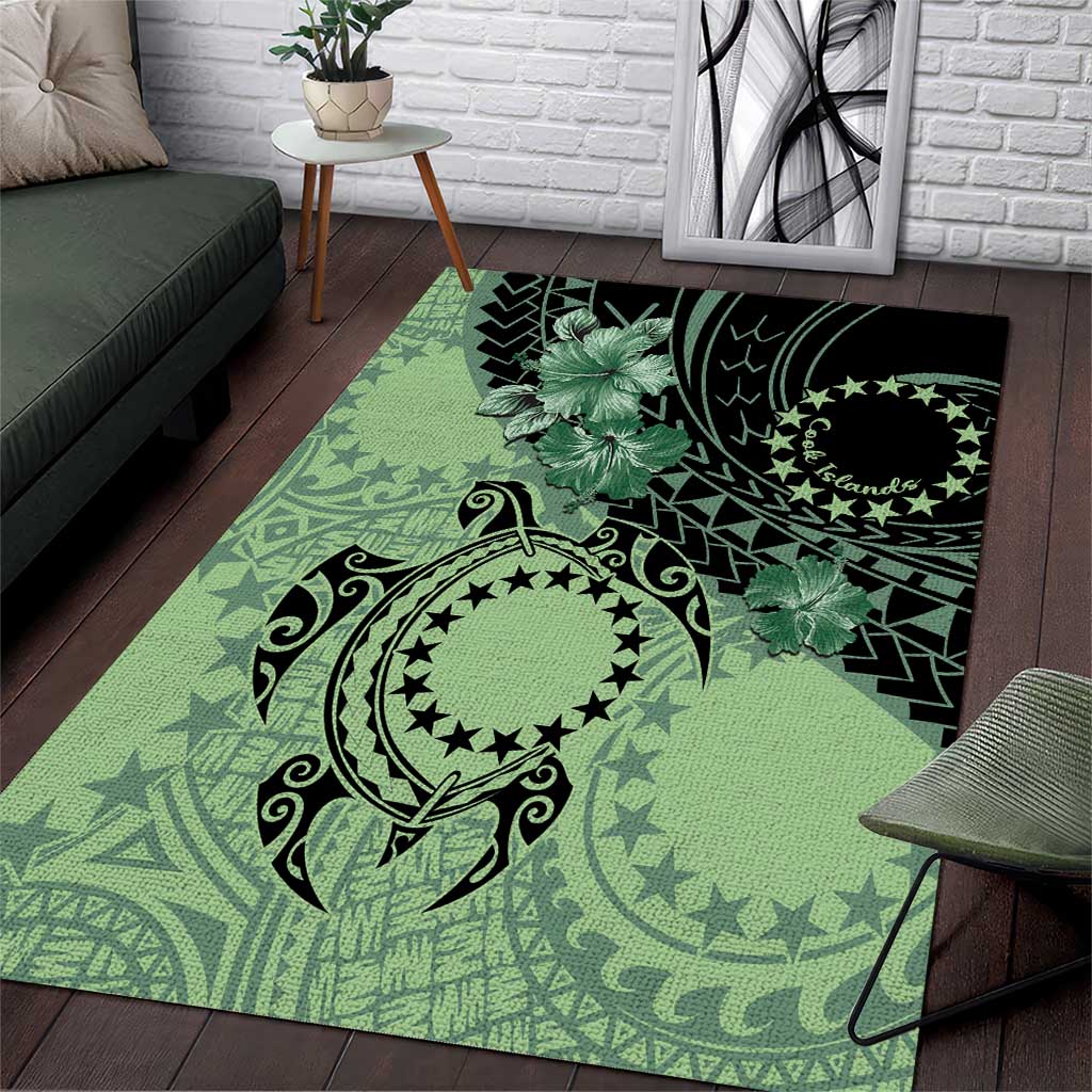 Cook Islands Turtle Area Rug Stars and Hibiscus - Green LT01 Green - Polynesian Pride
