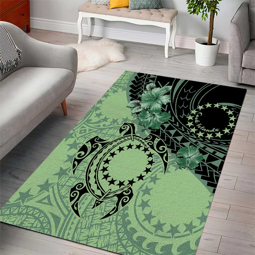 Cook Islands Turtle Area Rug Stars and Hibiscus - Green LT01 - Polynesian Pride